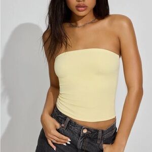 Garage Strapless Light Yellow Crop Top